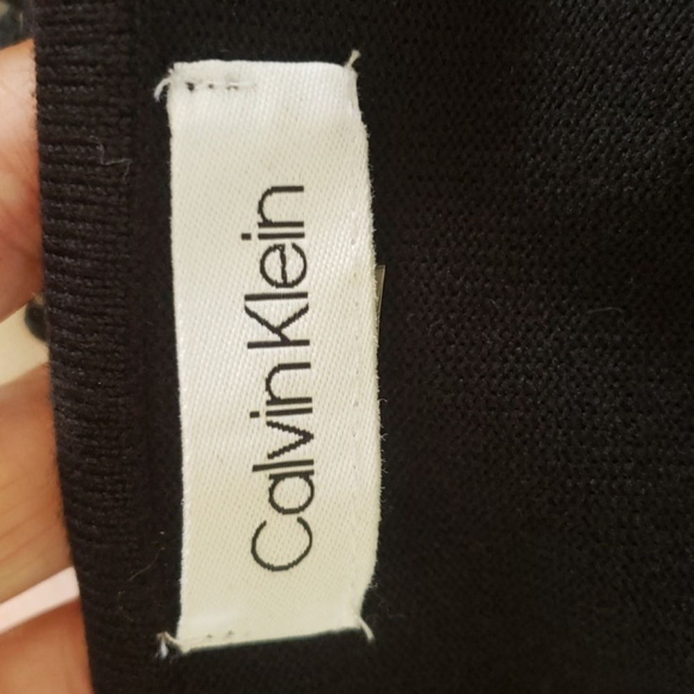 Calvin Klein Black Ivory Crochet Lace Bell Cuff Dress Long Sleeve L - Picture 10 of 11